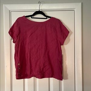 Casual Fuchsia Short Sleeve Linen Top